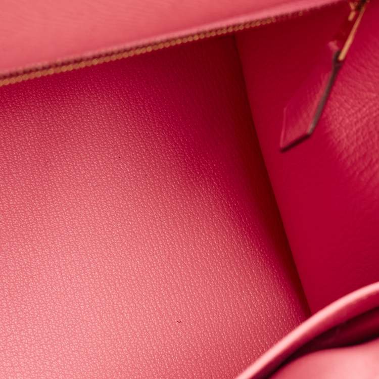 Pre Owned Hermes Rose Confetti/Mykonos/Blanc Epsom Leather Brushed Gold Finish Kelly Sellier 28 Bag