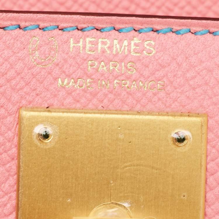 Pre Owned Hermes Rose Confetti/Mykonos/Blanc Epsom Leather Brushed Gold Finish Kelly Sellier 28 Bag