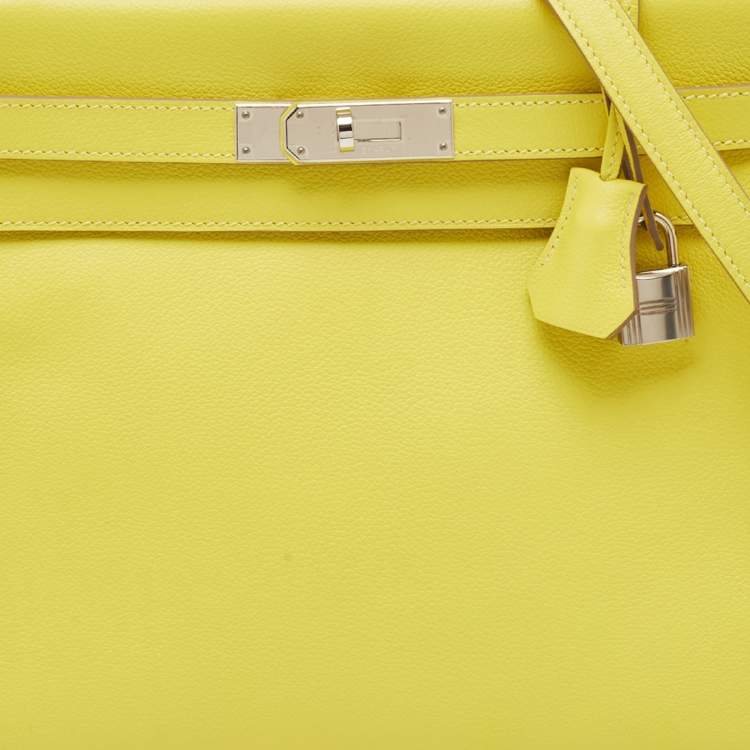 Pre Owned Hermès Lime Evercolor Leather Palladium Finish Kelly Retourne 32 Bag