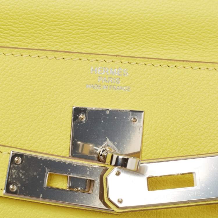 Pre Owned Hermès Lime Evercolor Leather Palladium Finish Kelly Retourne 32 Bag
