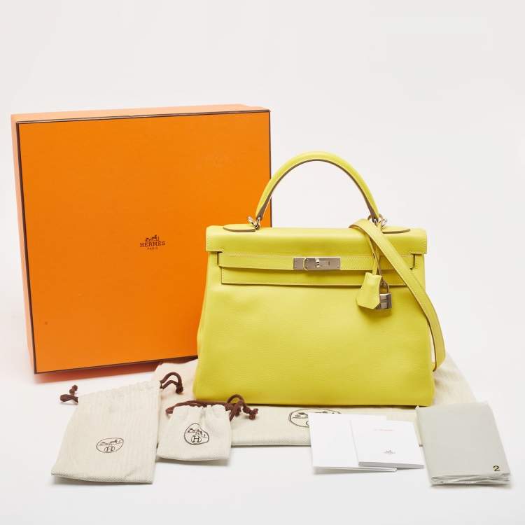 Pre Owned Hermès Lime Evercolor Leather Palladium Finish Kelly Retourne 32 Bag