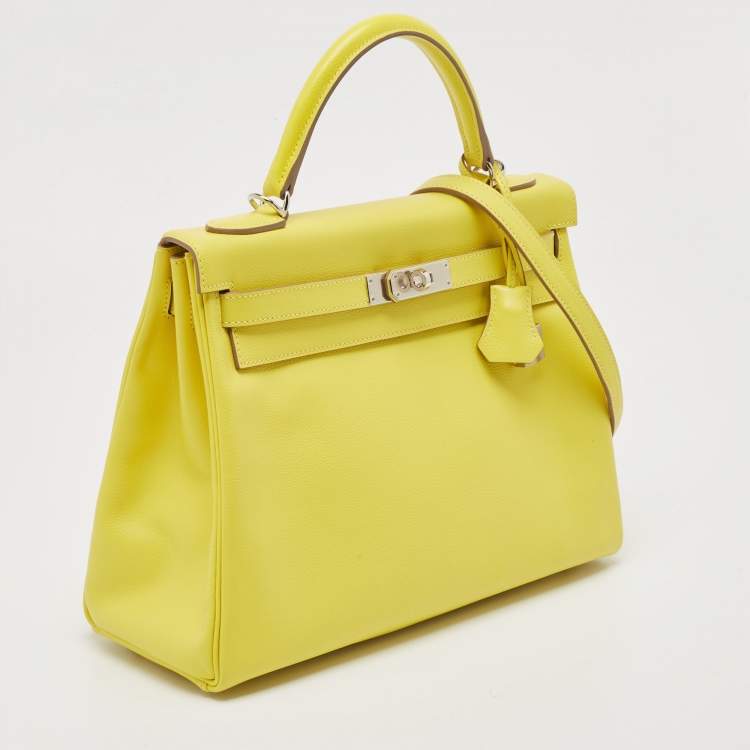 Pre Owned Hermès Lime Evercolor Leather Palladium Finish Kelly Retourne 32 Bag