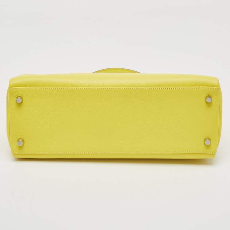 Pre Owned Hermès Lime Evercolor Leather Palladium Finish Kelly Retourne 32 Bag