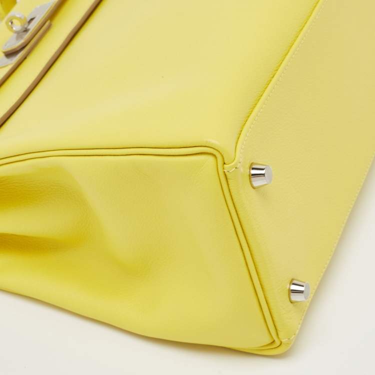Pre Owned Hermès Lime Evercolor Leather Palladium Finish Kelly Retourne 32 Bag