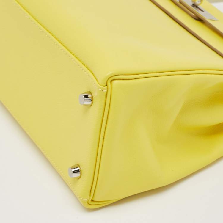 Pre Owned Hermès Lime Evercolor Leather Palladium Finish Kelly Retourne 32 Bag