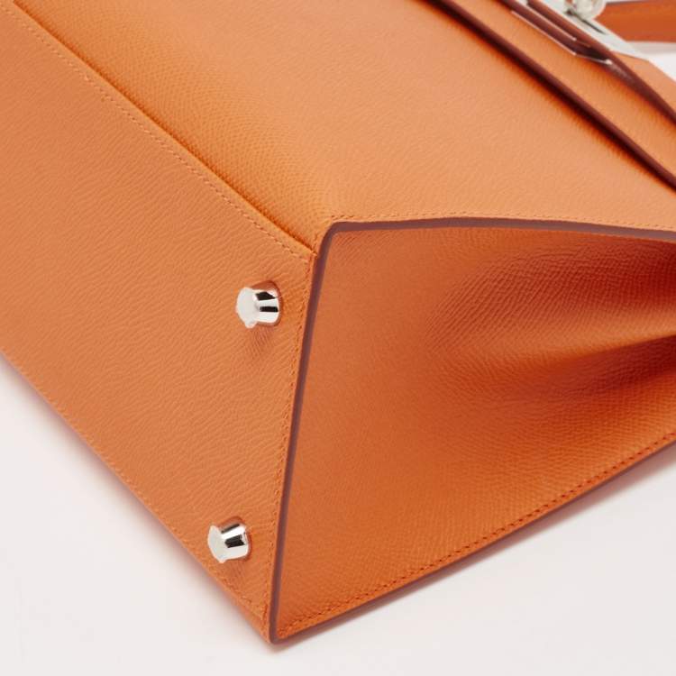 Pre Owned Hermes Orange Epsom Leather Palladium Finish Kelly Sellier 28 Bag