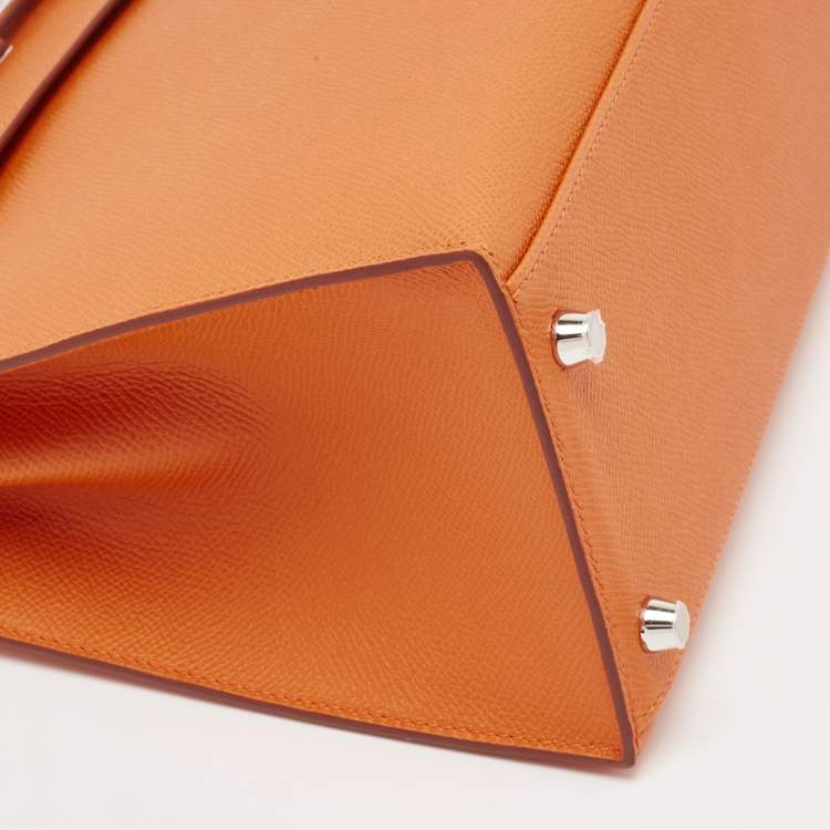 Pre Owned Hermes Orange Epsom Leather Palladium Finish Kelly Sellier 28 Bag