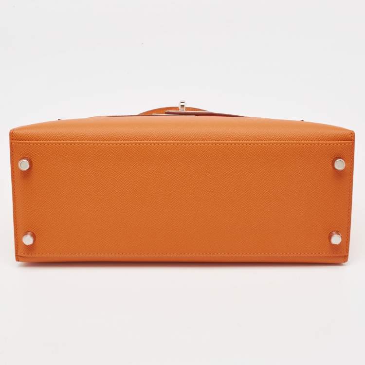 Pre Owned Hermes Orange Epsom Leather Palladium Finish Kelly Sellier 28 Bag