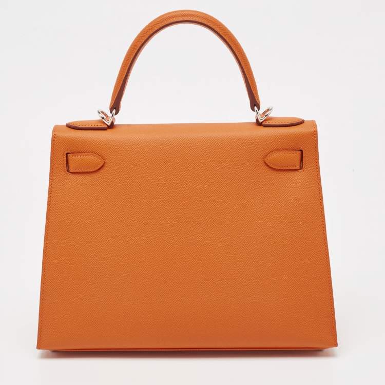 Pre Owned Hermes Orange Epsom Leather Palladium Finish Kelly Sellier 28 Bag