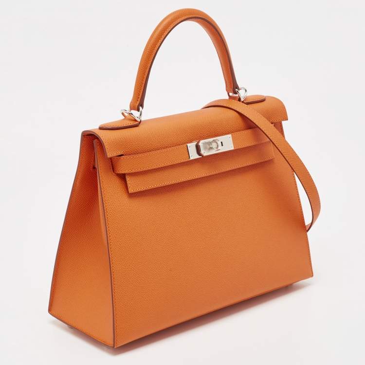 Pre Owned Hermes Orange Epsom Leather Palladium Finish Kelly Sellier 28 Bag