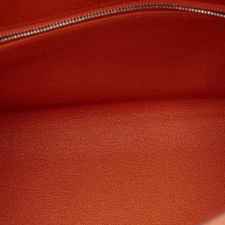 Pre Owned Hermes Orange Epsom Leather Palladium Finish Kelly Sellier 28 Bag