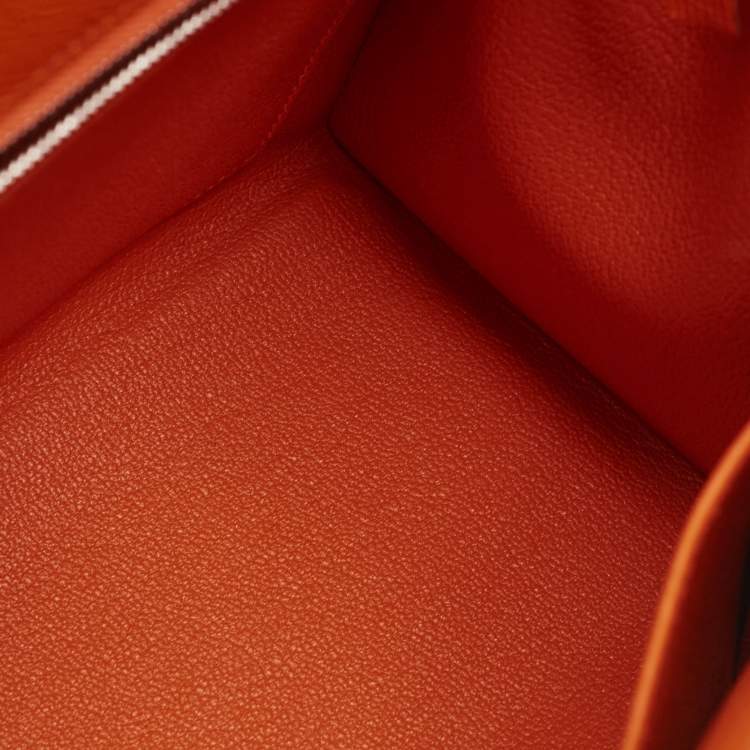 Pre Owned Hermes Orange Epsom Leather Palladium Finish Kelly Sellier 28 Bag