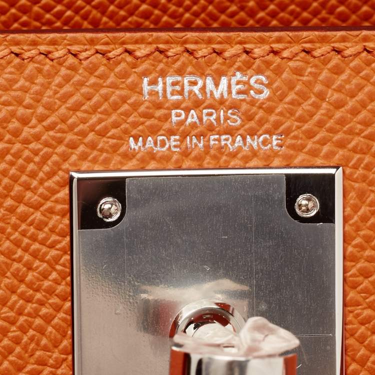 Pre Owned Hermes Orange Epsom Leather Palladium Finish Kelly Sellier 28 Bag