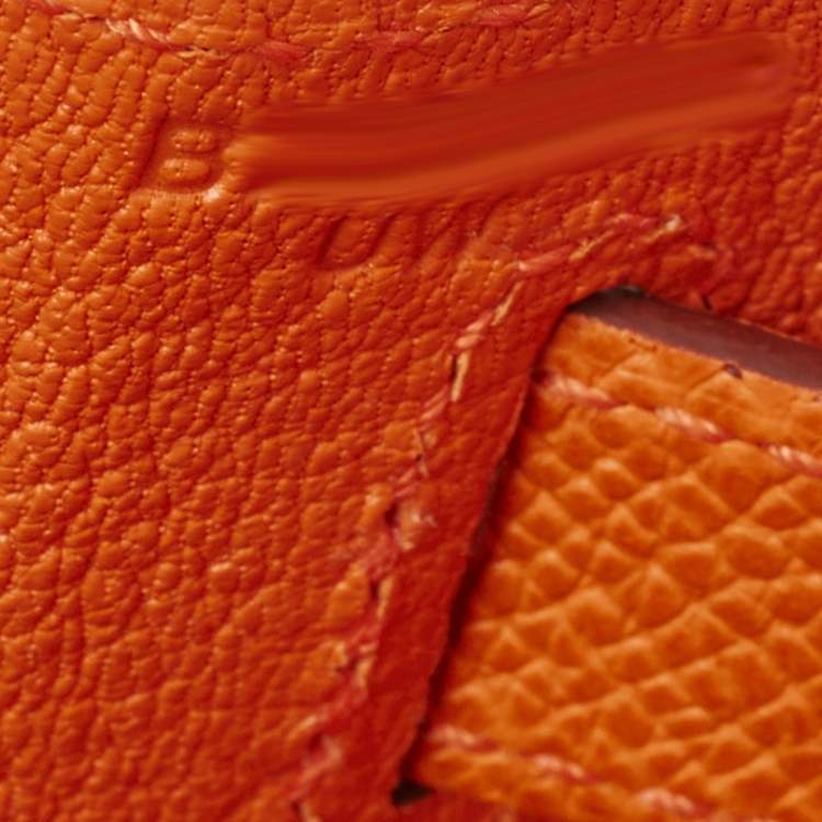 Pre Owned Hermes Orange Epsom Leather Palladium Finish Kelly Sellier 28 Bag