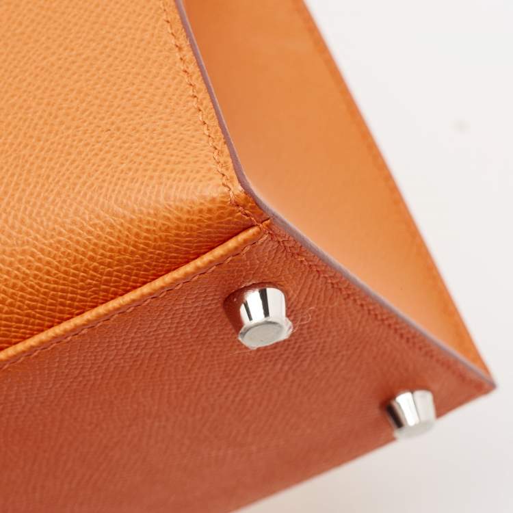 Pre Owned Hermes Orange Epsom Leather Palladium Finish Kelly Sellier 28 Bag