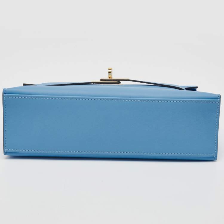 Pre Owned Hermes Bleu Du Nord Swift Leather Gold Finish Kelly Pochette