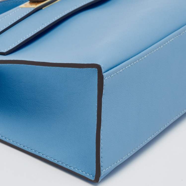 Pre Owned Hermes Bleu Du Nord Swift Leather Gold Finish Kelly Pochette