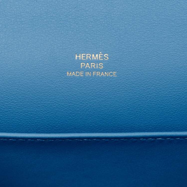Pre Owned Hermes Bleu Du Nord Swift Leather Gold Finish Kelly Pochette