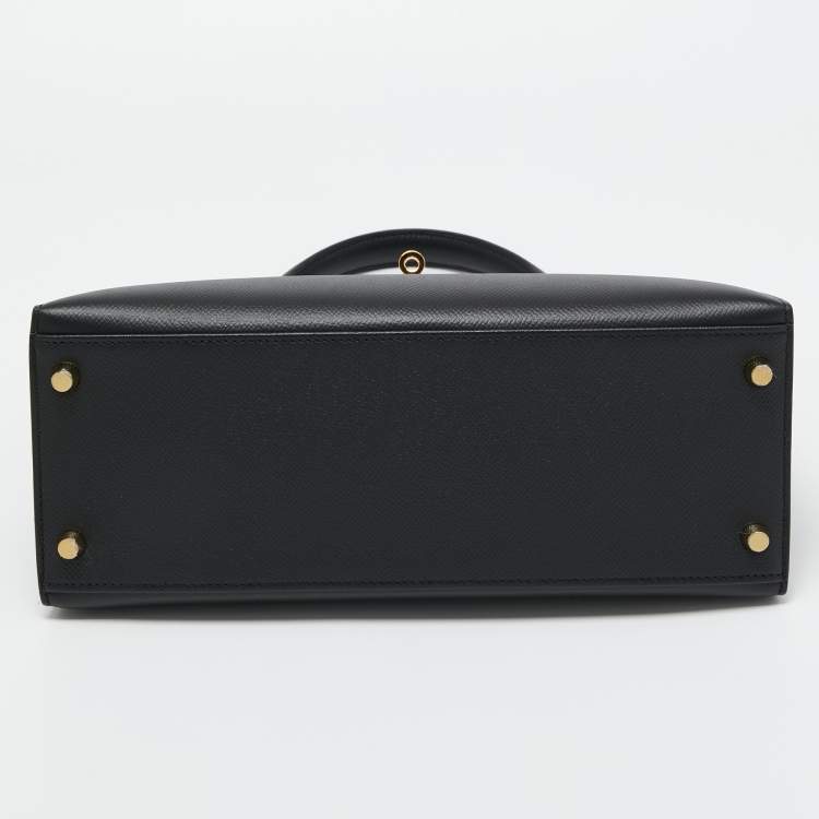 Pre Owned Hermes Noir Epsom Leather Gold Finish Kelly Sellier 28 Bag