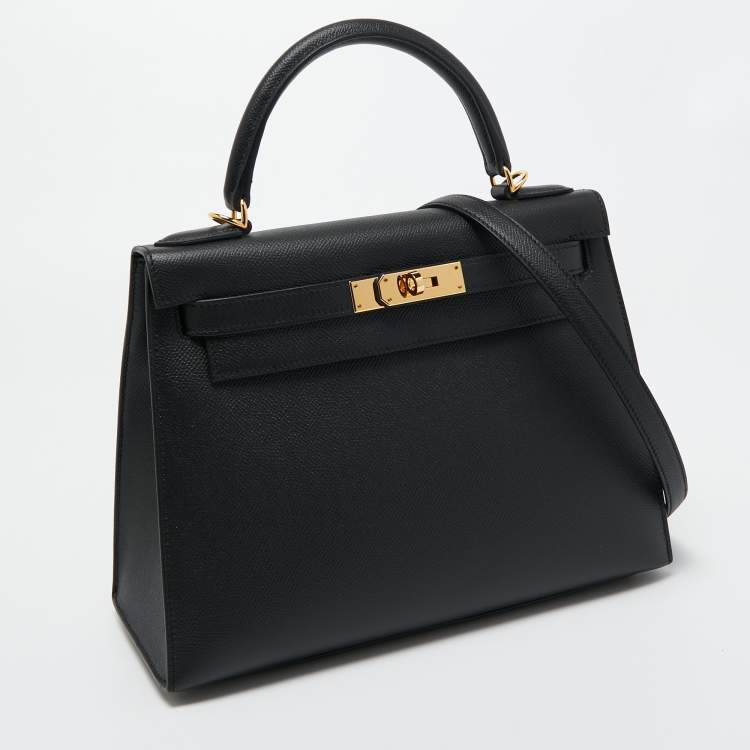 Pre Owned Hermes Noir Epsom Leather Gold Finish Kelly Sellier 28 Bag