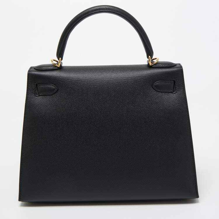 Pre Owned Hermes Noir Epsom Leather Gold Finish Kelly Sellier 28 Bag