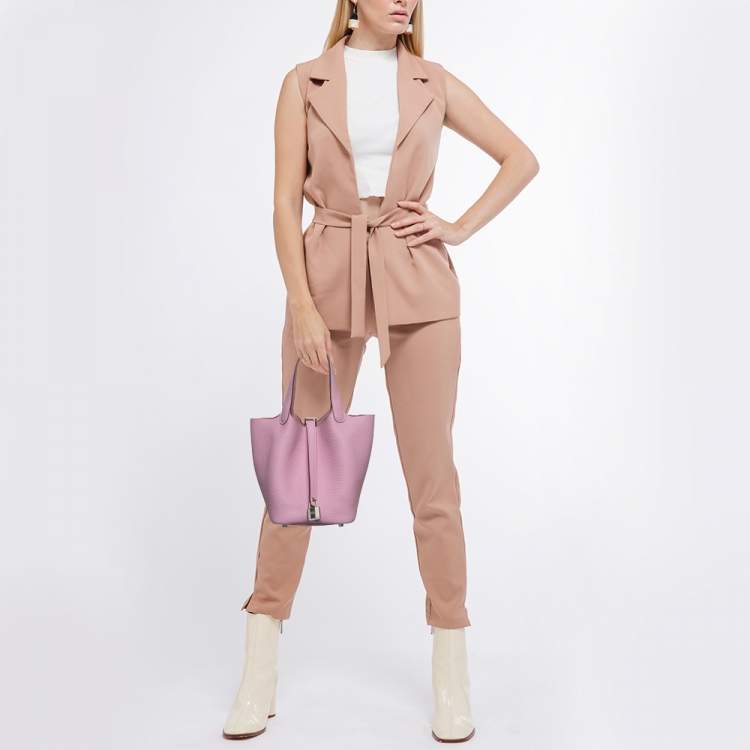 Pre Owned Hermes Mauve Sylvestre Taurillon Clemence Leather Picotin Lock 18 Bag