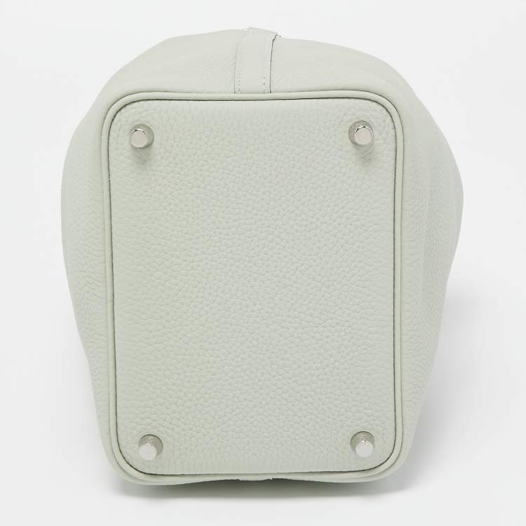 Pre Owned Hermes Gris Neve Taurillon Clemence Leather and Matte Alligator Picotin Lock 18 Bag