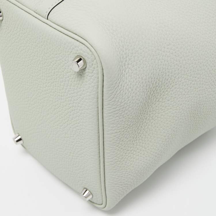 Pre Owned Hermes Gris Neve Taurillon Clemence Leather and Matte Alligator Picotin Lock 18 Bag