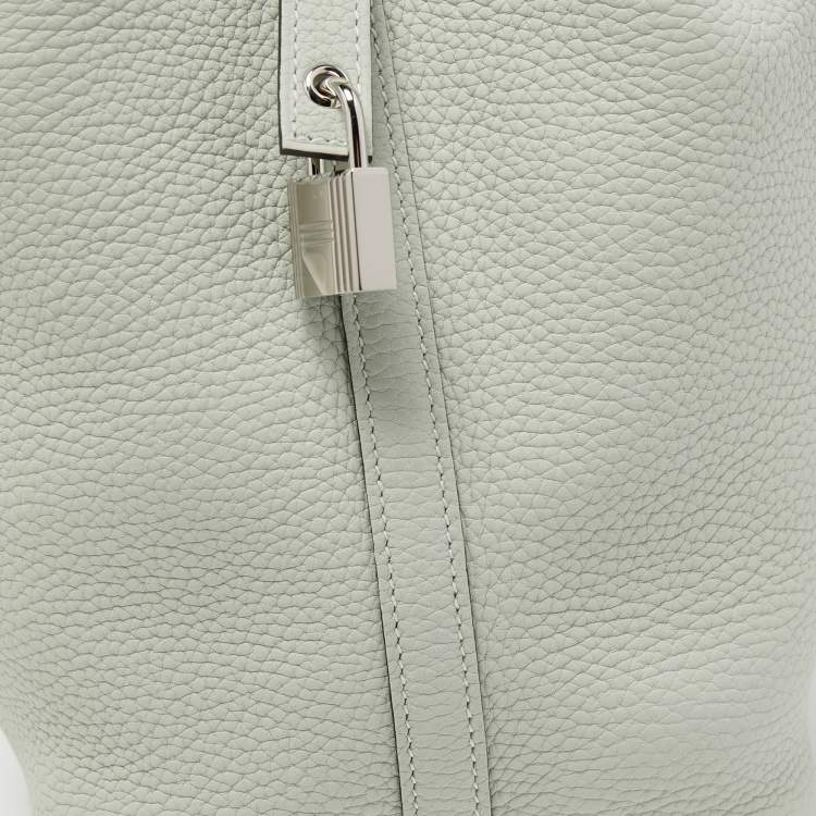 Pre Owned Hermes Gris Neve Taurillon Clemence Leather and Matte Alligator Picotin Lock 18 Bag