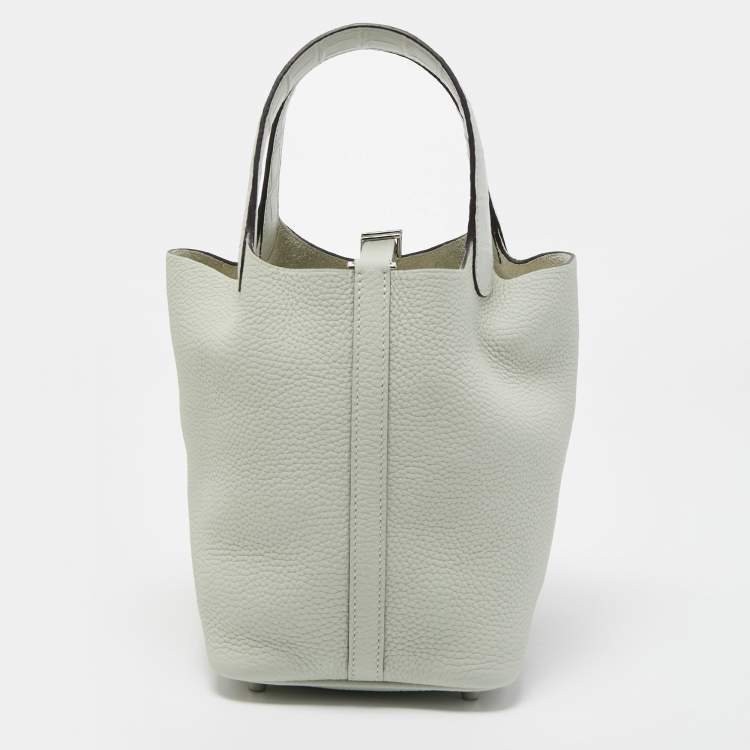 Pre Owned Hermes Gris Neve Taurillon Clemence Leather and Matte Alligator Picotin Lock 18 Bag