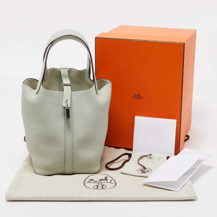 Pre Owned Hermes Gris Neve Taurillon Clemence Leather and Matte Alligator Picotin Lock 18 Bag