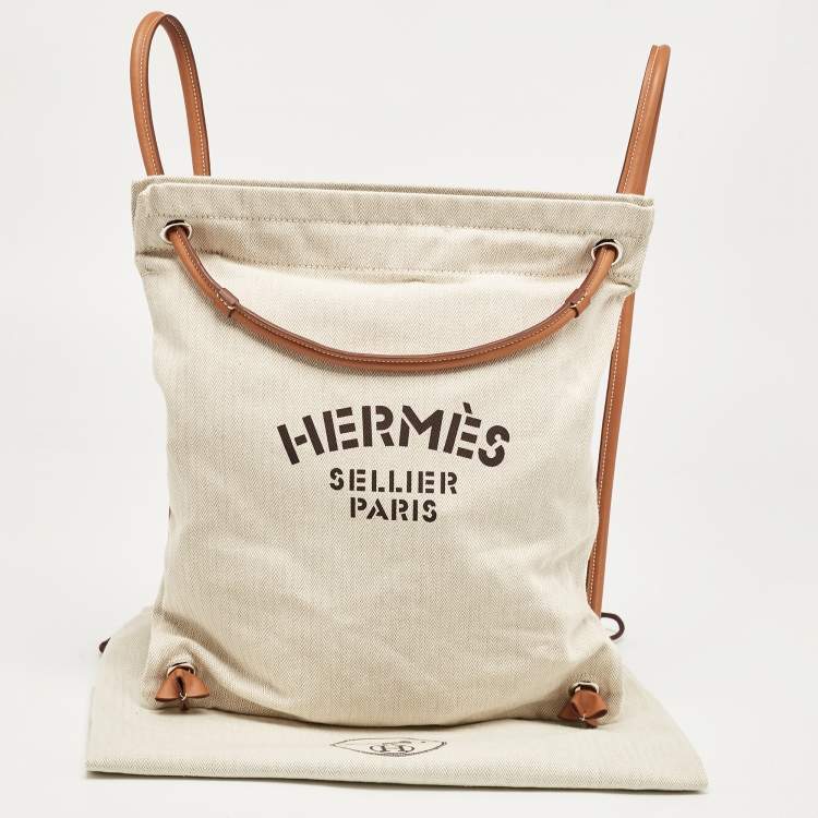 Pre Owned Hermès Light Beige/Gold Canvas and Swift Leather Aline Grooming Bag