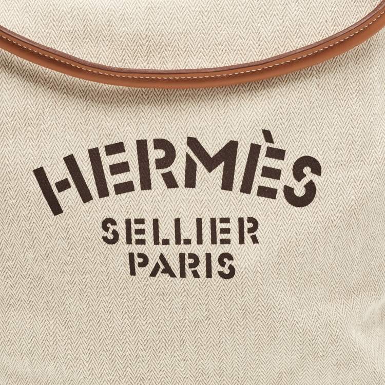Pre Owned Hermès Light Beige/Gold Canvas and Swift Leather Aline Grooming Bag