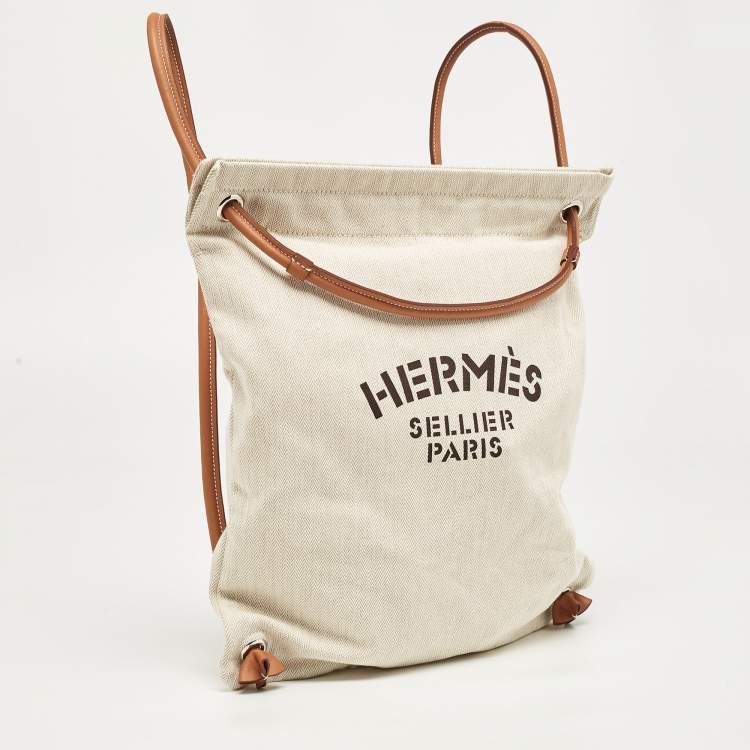 Pre Owned Hermès Light Beige/Gold Canvas and Swift Leather Aline Grooming Bag