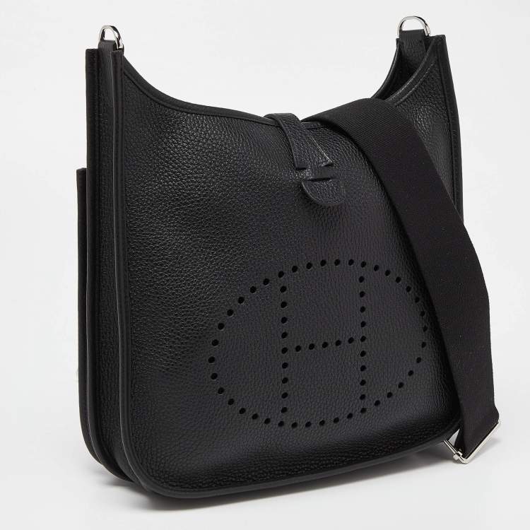 Pre Owned Hermes Black Clemence Leather Evelyne III PM Bag