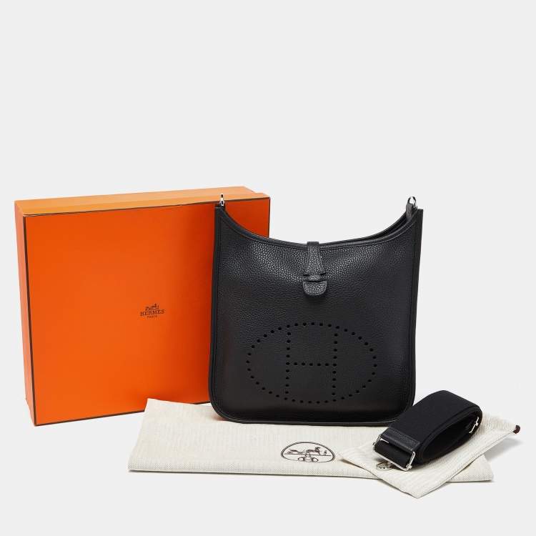 Pre Owned Hermes Black Clemence Leather Evelyne III PM Bag