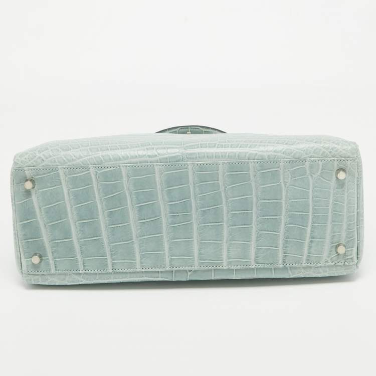 Pre Owned Hermes Ciel Matte Alligator Mississippiensis Palladium Finish Kelly Retourne 35 Bag