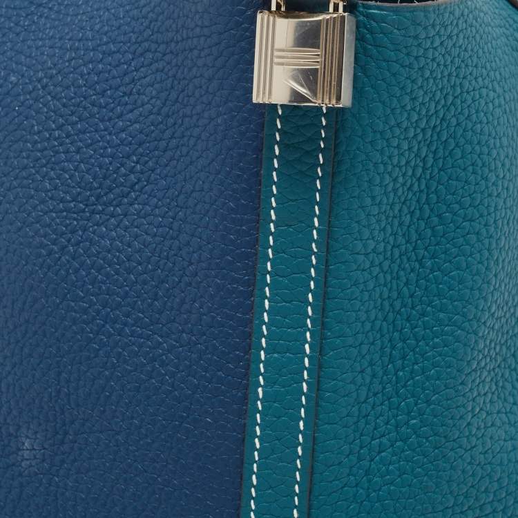 Pre Owned Hermès Deep Bleu/Vert Bosphore Taurillon Clemence Leather Picotin Lock 22 Bag