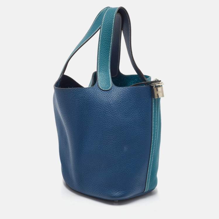 Pre Owned Hermès Deep Bleu/Vert Bosphore Taurillon Clemence Leather Picotin Lock 22 Bag