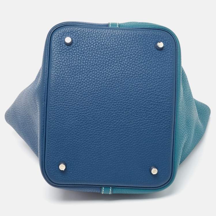 Pre Owned Hermès Deep Bleu/Vert Bosphore Taurillon Clemence Leather Picotin Lock 22 Bag