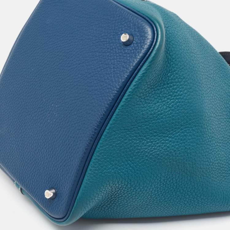 Pre Owned Hermès Deep Bleu/Vert Bosphore Taurillon Clemence Leather Picotin Lock 22 Bag