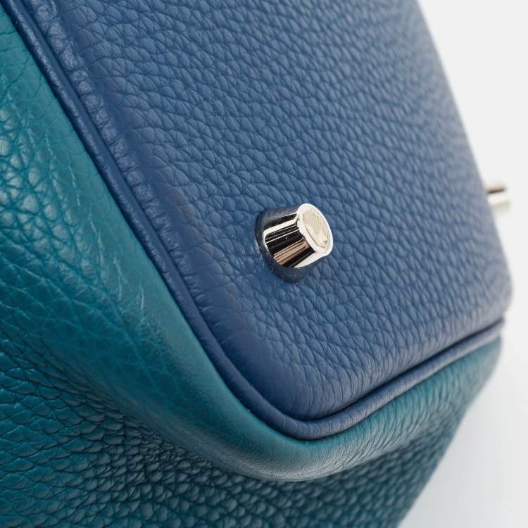 Pre Owned Hermès Deep Bleu/Vert Bosphore Taurillon Clemence Leather Picotin Lock 22 Bag