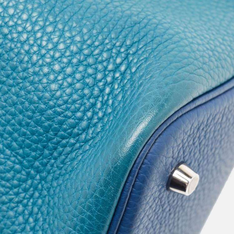 Pre Owned Hermès Deep Bleu/Vert Bosphore Taurillon Clemence Leather Picotin Lock 22 Bag