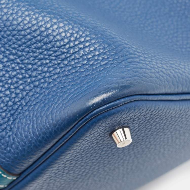 Pre Owned Hermès Deep Bleu/Vert Bosphore Taurillon Clemence Leather Picotin Lock 22 Bag