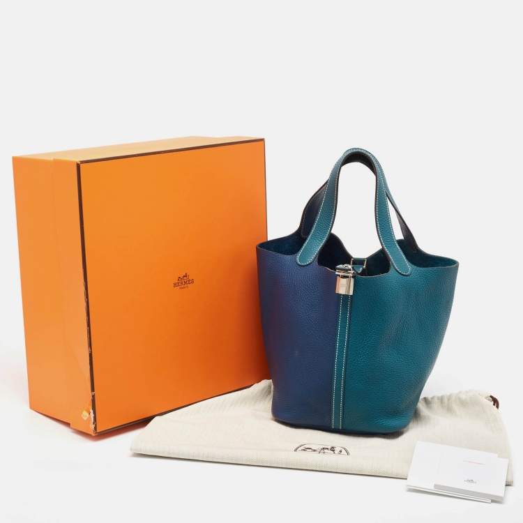 Pre Owned Hermès Deep Bleu/Vert Bosphore Taurillon Clemence Leather Picotin Lock 22 Bag