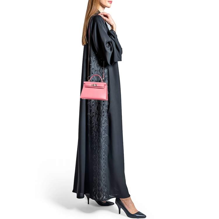Pre Owned Hermès Rose Confetti Chevre Mysore Leather Palladium Finish Mini Kelly II Sellier 20 Bag
