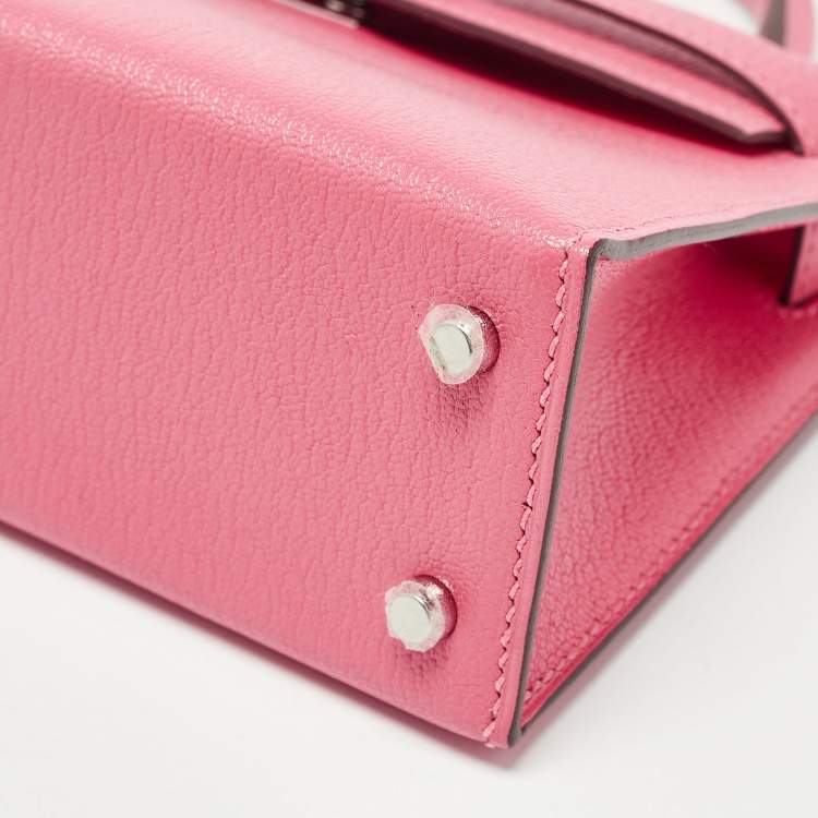 Pre Owned Hermès Rose Confetti Chevre Mysore Leather Palladium Finish Mini Kelly II Sellier 20 Bag