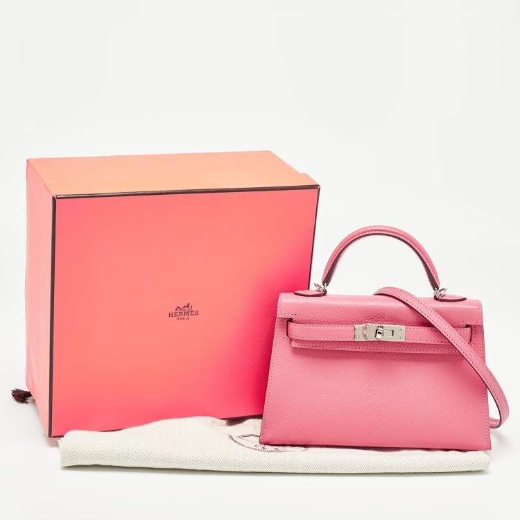 Pre Owned Hermès Rose Confetti Chevre Mysore Leather Palladium Finish Mini Kelly II Sellier 20 Bag