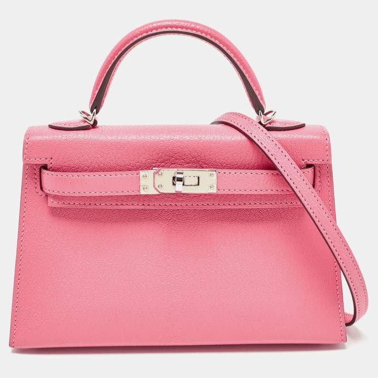 Pre Owned Hermès Rose Confetti Chevre Mysore Leather Palladium Finish Mini Kelly II Sellier 20 Bag