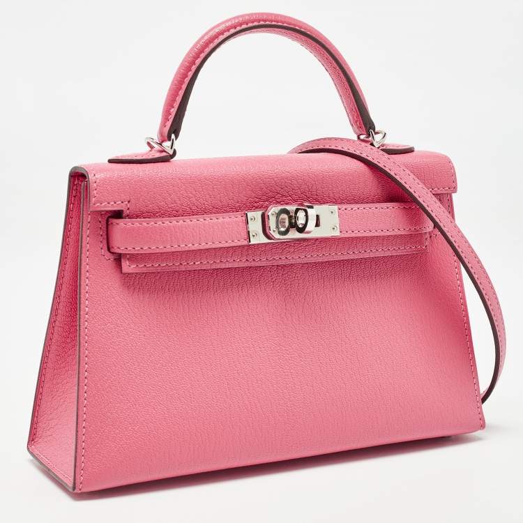 Pre Owned Hermès Rose Confetti Chevre Mysore Leather Palladium Finish Mini Kelly II Sellier 20 Bag